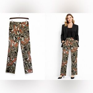 Krazy Larry Abstract Print Straight Leg Pant Olive/Rust Statement Trousers 8